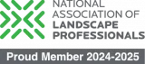 Logo with green geometric pattern and gray background, reads "Proud Member 2024-2025.